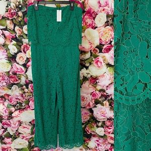 POCKETS!! Sugarlips Green Lace Strapless Jumpsuit Size L